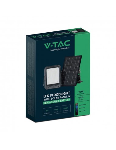 23438-Faro LED con Telecomando e Pannello Solare  Batteria Sostituibile Cavo da m Colore Nero -2