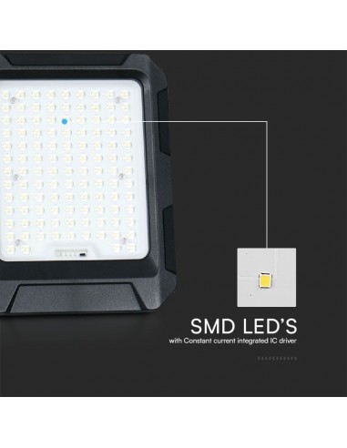 23438-Faro LED con Telecomando e Pannello Solare  Batteria Sostituibile Cavo da m Colore Nero -6