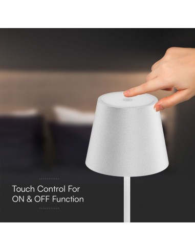 23445-Lampada LED da Tavolo  Colore Bianco in Alluminio con caricatore Wireless e Touch Dimmerabile  IP-7