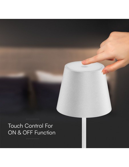 23445-Lampada LED da Tavolo  Colore Bianco in Alluminio con caricatore Wireless e Touch Dimmerabile  IP-7