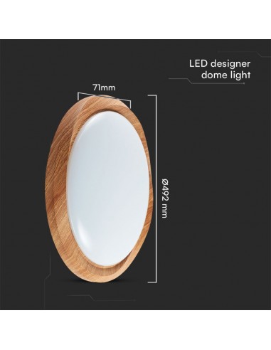23586-Plafoniera LED  Rotonda con Telecomando controllo Remoto CCT in Dmm Dimmerabile - Cover Legno-3