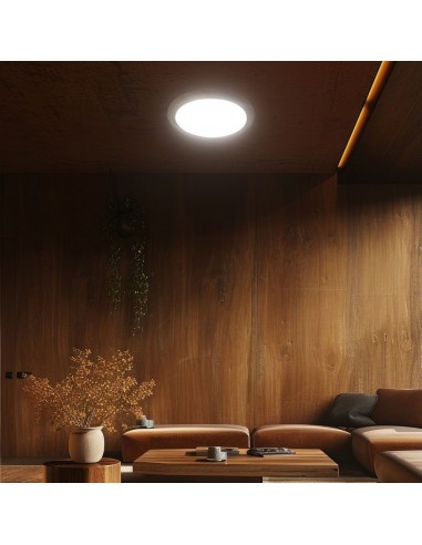 23586-Plafoniera LED  Rotonda con Telecomando controllo Remoto CCT in Dmm Dimmerabile - Cover Legno-5
