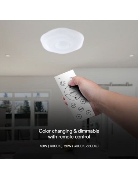 Plafoniera LED 40W Ondulata con Telecomando CCT 3in1 Bianco D400mm Dimmerabile 3000-6500K Cover Zigrinata