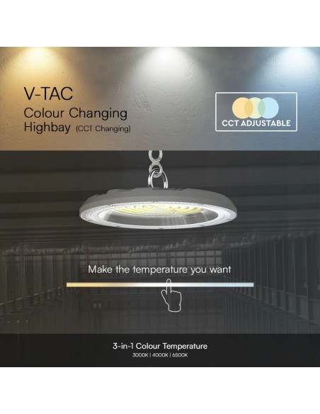 23622-Campana Industriale LED SMD  UFO Colore Grigio  con Interruttore Levetta CCT in - -6