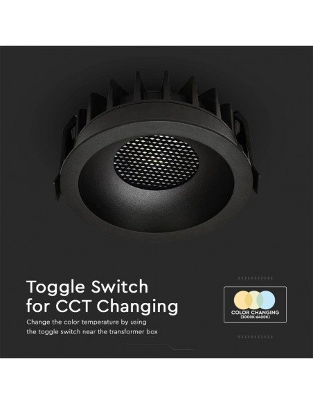 12W LED HONEY COMB DOWNLIGHT BRIDGELUX CHIP CCT:3IN1 BLACK RING + BLACK HEATING