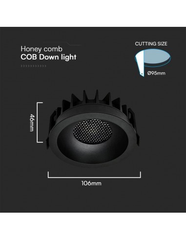 23673-Faretto LED da Incasso  Chip LED COB Bridgelux a Nido d'Ape Colore Nero CRI CCT in --3