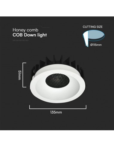 23676-Faretto LED da Incasso  Chip LED COB Bridgelux a Nido d'Ape Colore Bianco CRI CCT in --3