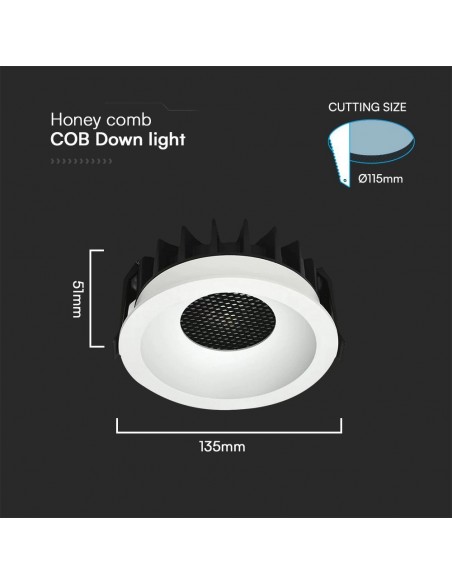 23676-Faretto LED da Incasso  Chip LED COB Bridgelux a Nido d'Ape Colore Bianco CRI CCT in --3