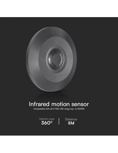 23677-Sensore PIR Piatto a Infrarossi Rilevamento a  Montaggio a Plafone Max  Colore Nero-5