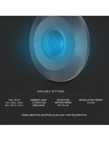 23677-Sensore PIR Piatto a Infrarossi Rilevamento a  Montaggio a Plafone Max  Colore Nero-6