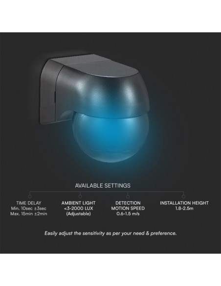 23678-Sensore di Movimento a Infrarossi  Montaggio a Plafone Colore Nero Max  IP-6