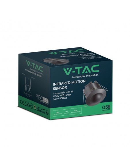 23679-Sensore di Movimento a Infrarossi  Montaggio a Incasso Colore Nero Max  IP-2