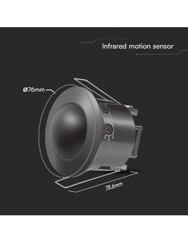 23679-Sensore di Movimento a Infrarossi  Montaggio a Incasso Colore Nero Max  IP-3