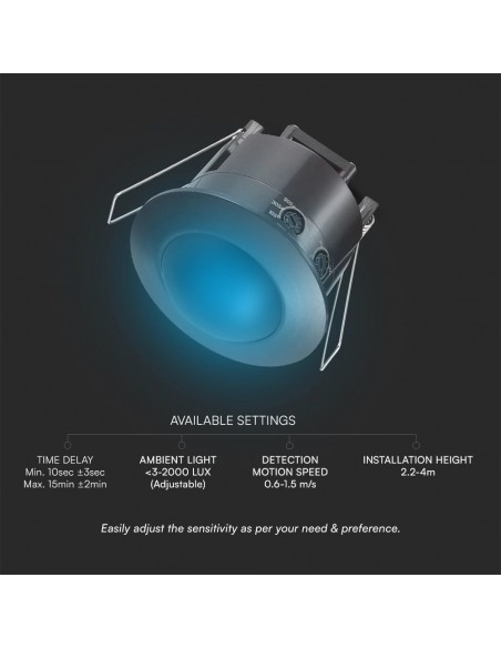 23679-Sensore di Movimento a Infrarossi  Montaggio a Incasso Colore Nero Max  IP-6