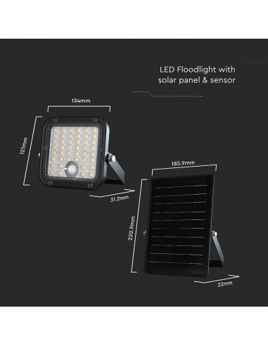 23756-Faro LED con Telecomando e Pannello Solare  Batteria LiFePo V Cavo da m Colore Nero -3