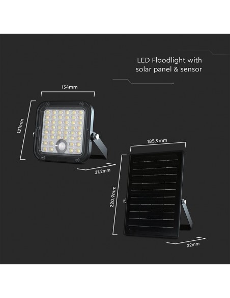 23756-Faro LED con Telecomando e Pannello Solare  Batteria LiFePo V Cavo da m Colore Nero -3