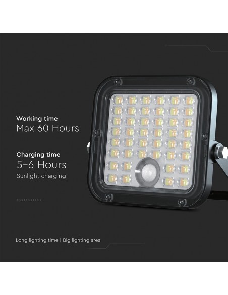 23756-Faro LED con Telecomando e Pannello Solare  Batteria LiFePo V Cavo da m Colore Nero -7