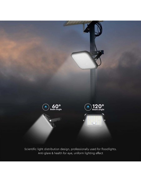 Faro LED con Telecomando e Pannello Solare 10W Batteria LiFePo 3.7V Cavo da 5m Nero 4000K+6000K