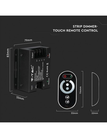 2590-Controller Dimmer Wireless RF GHz per Strip LED Monocolore  canale V/V A con Telecomando Touch  tasti-3