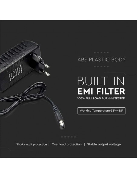 2671-Alimentatore in Plastica  V A Plug and Play con Jack  Colore Nero Cavo da m IP-5