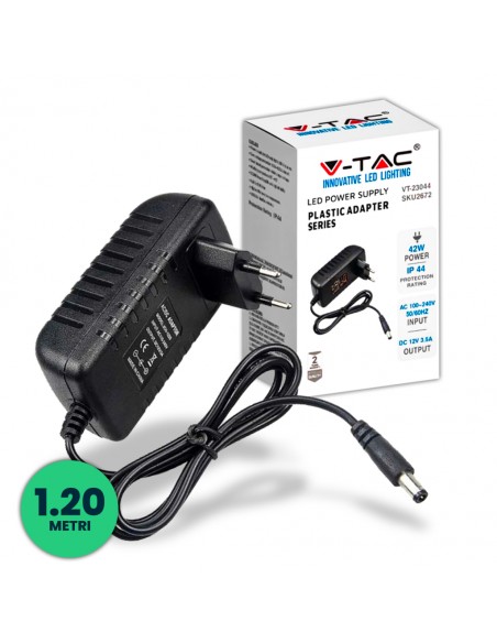 2672-Alimentatore in Plastica  V A Plug and Play con Jack  Colore Nero Cavo da m IP-1