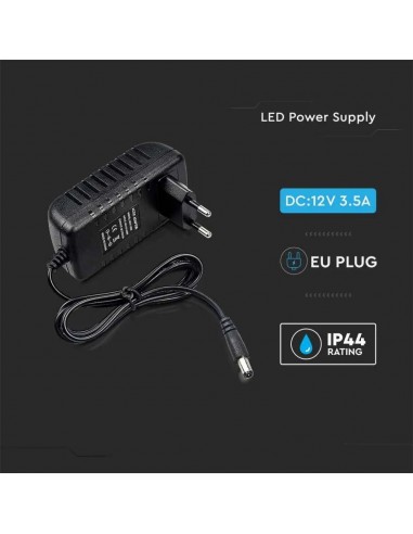 2672-Alimentatore in Plastica  V A Plug and Play con Jack  Colore Nero Cavo da m IP-4