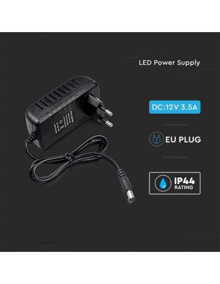 2672-Alimentatore in Plastica  V A Plug and Play con Jack  Colore Nero Cavo da m IP-4