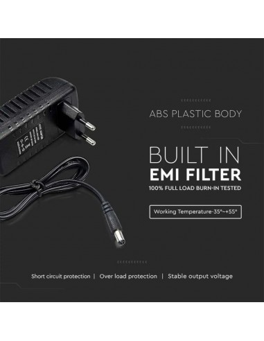 2672-Alimentatore in Plastica  V A Plug and Play con Jack  Colore Nero Cavo da m IP-5