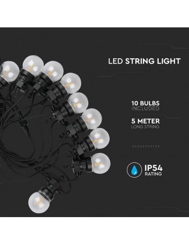 2728-Catenaria m con  Lampadine mini Globo a Filamento LED  Colore Nero con Trasformatore -4