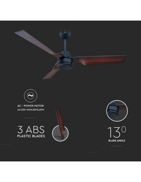 Ventilatore LED da Soffitto 65W RF Controller con Telecomando Bronzo 52 Pollici 3 pale