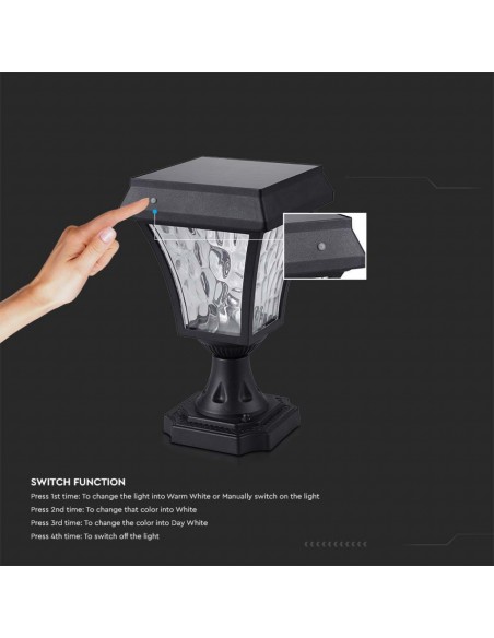 2890-Lampione LED Solari da giardino Colore Nero Opaco in IP-7