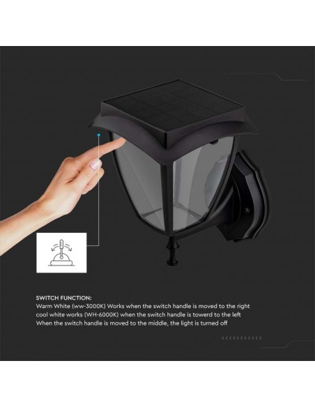 Lampada LED Solare Samsung da Muro Nero Opaco 3000K+6000K IP65