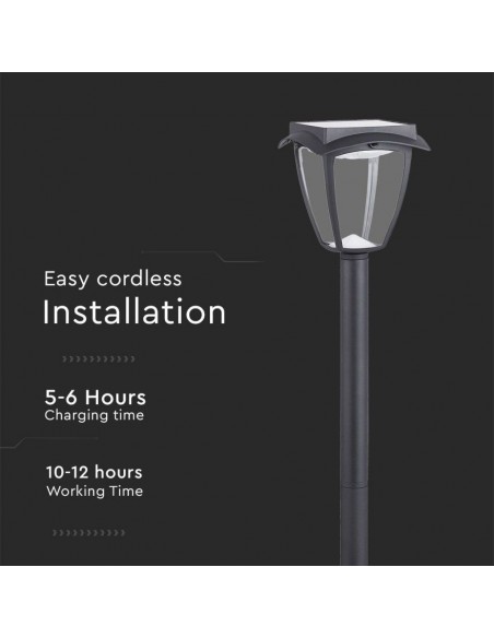 Lampada LED Solare Samsung da giardino con Palo Nero Opaco 3000K+6000K IP65