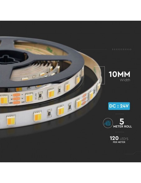 Strip LED SMD2835 14W/m 5m 120 LED/m 24V CCT IP20 10mm
