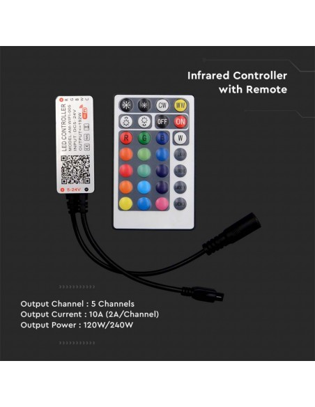 2900-Controller Dimmer Smart WiFi /Infrarossi IR per Strip LED RGBCCT  Canali V/V A con Telecomando  Tasti-6