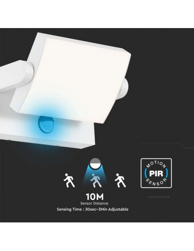 2938-Lampada LED da Muro Rettangolare  LM/W Con Sensore PIR Colore Bianco Ruotabile  -7