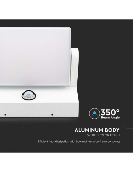 Lampada LED da Muro Rettangolare 17W 120LM/W Con Sensore PIR Bianco Ruotabile 3000K IP65