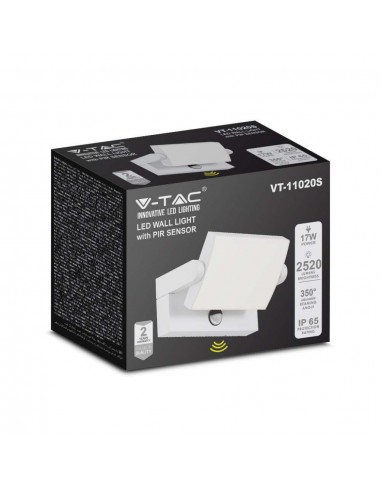 2939-Lampada LED da Muro Rettangolare  LM/W Con Sensore PIR Colore Bianco Ruotabile  -2