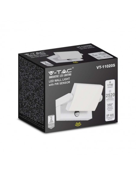 2939-Lampada LED da Muro Rettangolare  LM/W Con Sensore PIR Colore Bianco Ruotabile  -2