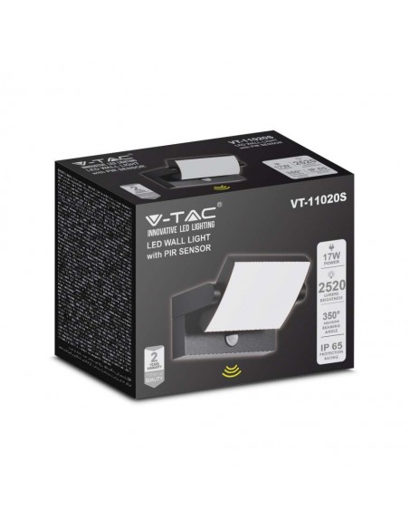 2940-Lampada LED da Muro Rettangolare  LM/W Con Sensore PIR Colore Nero Ruotabile  -2