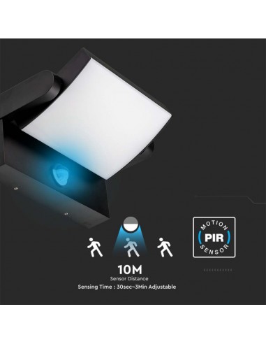2940-Lampada LED da Muro Rettangolare  LM/W Con Sensore PIR Colore Nero Ruotabile  -7