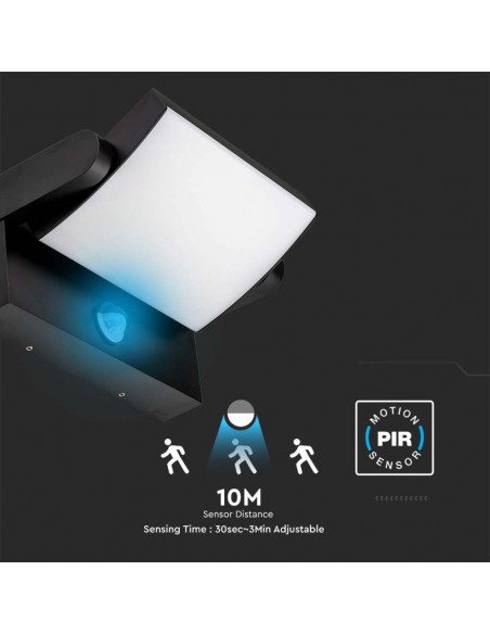2940-Lampada LED da Muro Rettangolare  LM/W Con Sensore PIR Colore Nero Ruotabile  -7