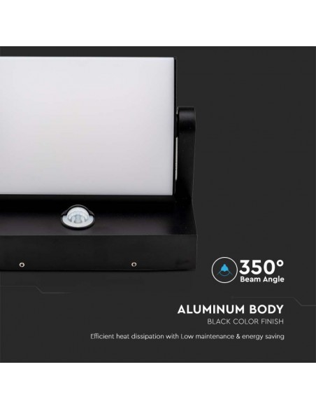 Lampada LED da Muro Rettangolare 17W 120LM/W Con Sensore PIR Nero Ruotabile 3000K IP65