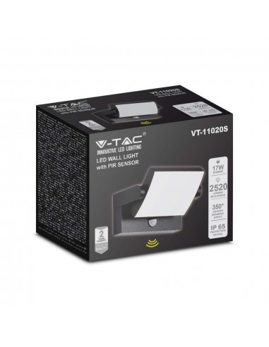 2941-Lampada LED da Muro Rettangolare  LM/W Con Sensore PIR Colore Nero Ruotabile  -2