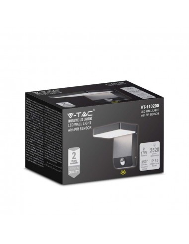 2949-Lampada LED da Muro Quadrata  LM/W con Sensore Colore Nero  -2