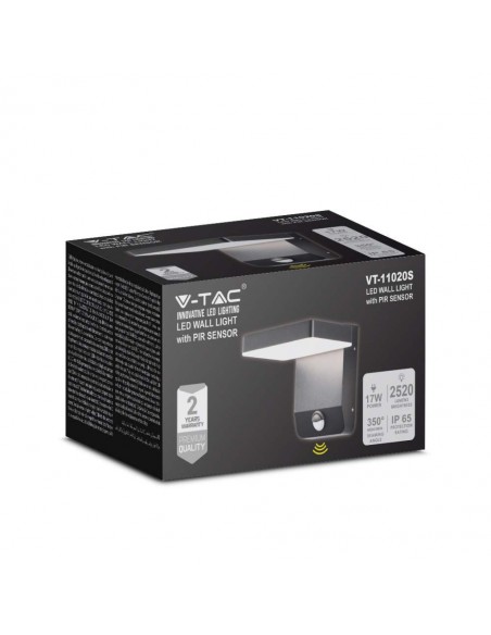 2949-Lampada LED da Muro Quadrata  LM/W con Sensore Colore Nero  -2