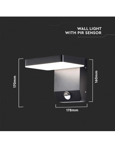 2949-Lampada LED da Muro Quadrata  LM/W con Sensore Colore Nero  -3