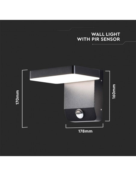 2949-Lampada LED da Muro Quadrata  LM/W con Sensore Colore Nero  -3