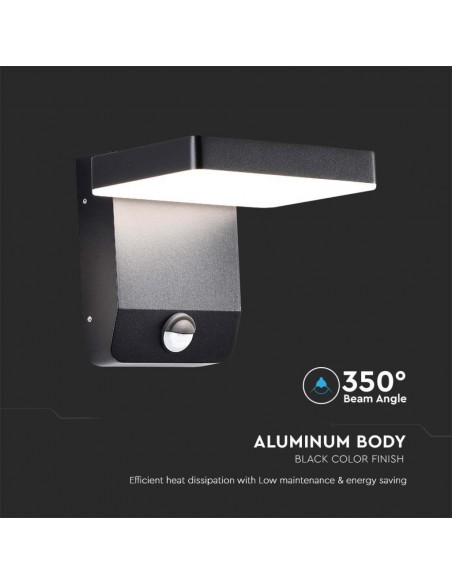 Lampada LED da Muro Quadrata 17W 150LM/W con Sensore Nero 4000K IP65