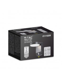 2956-Lampada LED da Muro Rotonda  LM/W con Sensore Colore Nero  -1 2